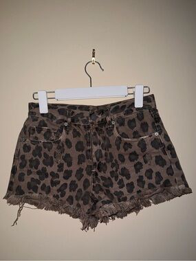 Leopard Print Cutoff Denim Shorts BlankNYC